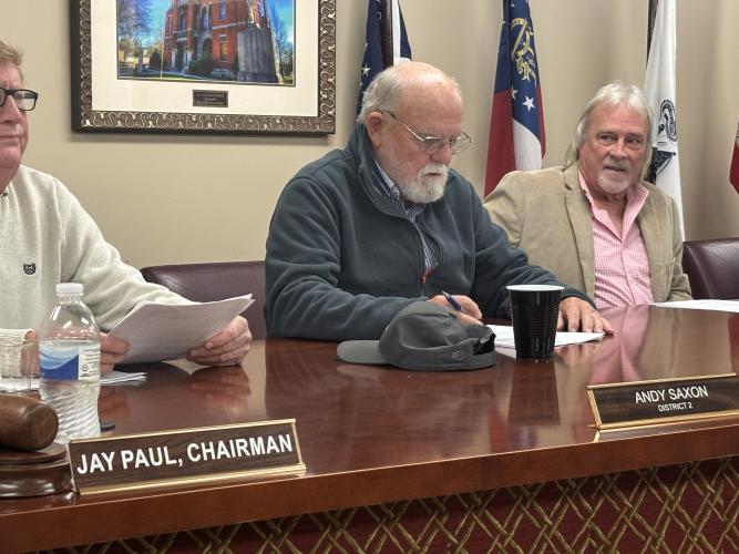 Commissioners David Clarke and Howard Sanders at the BOC meeting on Monday, Jan. 5, 2026. (Photo/Andy Johnston)