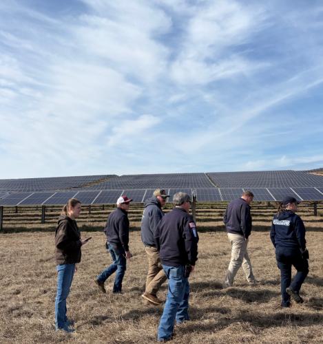 First responders listen to a safety briefing while being led on a tour of the RWE Timberland Solar plant on Goose Pond Road on Jan. 21. Sheep are used to control the vegetation. (Dakota Meeks/ Oglethorpe Echo)