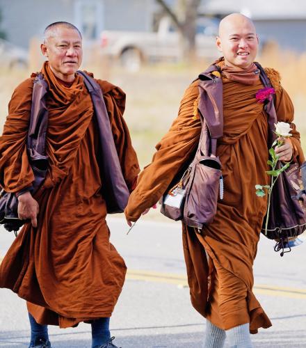The monks walk through Oglethorpe County on Sunday afternoon. (Photo/Steven Colquitt)
