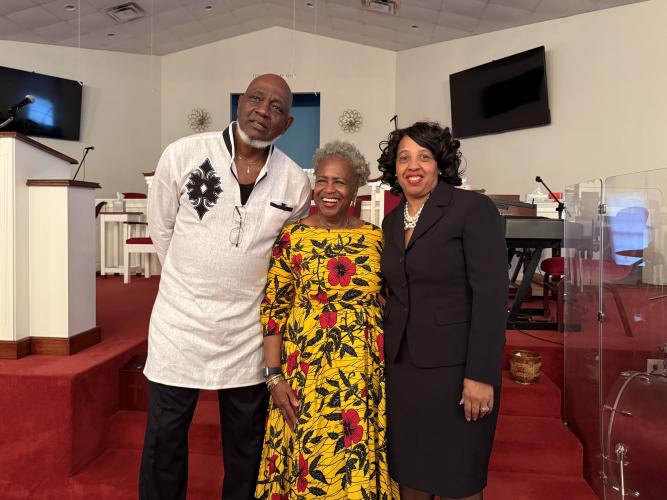 Deacon Dwight Howard (left) and Marilyn Huff-Waller (right), organizers of the inaugural Black History Collaborative, are shown with the event’s keynote speaker, Monica Kaufman Pearson. The event took place at Thankful Baptist Church in Stephens on Sunday. (Photo/ Mia Tanner)