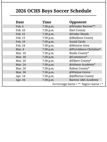 GRANT TURNAGE/THE OGLETHORPE ECHO OCHS Boys Soccer Schedule