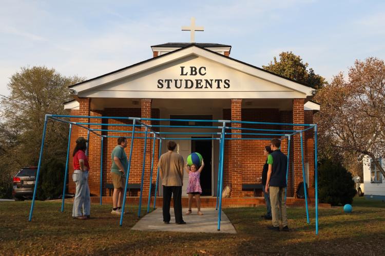 Kendall Patrick plays nine square in the air with youth members at Lexington Baptist Church youth building on March 4, 2026. Patrick will be attending the Hungary mission trip with six other church members from March 13-22. (Addison Simmons/The Oglethorpe Echo)