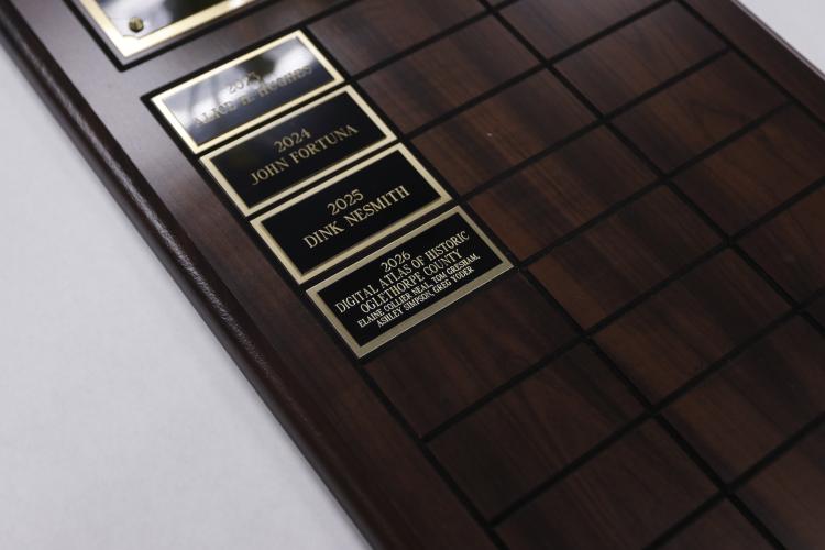 The Digital Atlas of Historic Oglethorpe County joins previous recipients of the Historic Oglethorpe County Annual Award. Held at the Oglethorpe Public Library, the event recognized contributions to historic preservation efforts on Feb. 27. (Photo/ Mia Tanner)