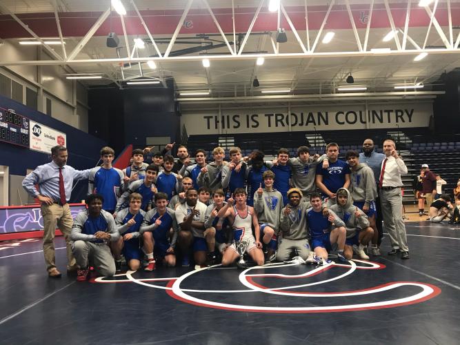 The Oglethorpe County wrestling team won the 2021 Class AA state duals, defeating Dade County 38-29 in the final. It remains the lone team wrestling title for OCHS. (Submitted Photo)