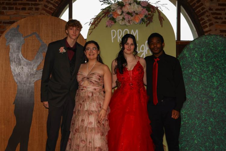 Alex Hosting, Samira Arnold, Kayla Nicholson and Derrion Maxwell pose for a photo during Oglethorpe County high school prom at Smithonia Farm in Colbert, Georgia on Saturday, April 18, 2026. (Photo/Addison Simmons)