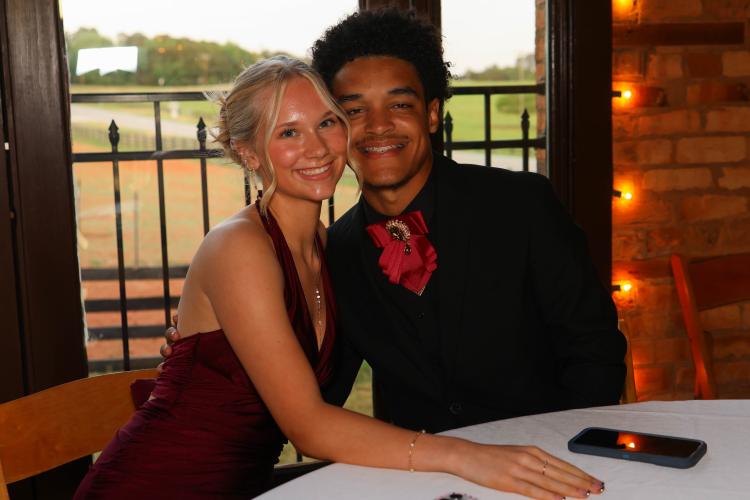 Jenna Magnuson and Malik Forshee smile for a photo during Oglethorpe County high school prom at Smithonia Farm in Colbert, Georgia on Saturday, April 18, 2026. (Photo/Addison Simmons)