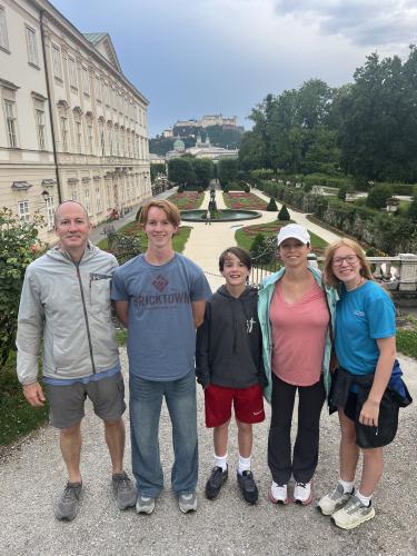 Alex White and his family visited Fortress Hohensalzburg during a trip to Salzburg, Austria, last July. White is the new nurse practitioner at MedLink Oglethorpe.