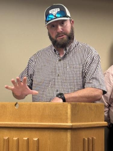 Steven Bridges speaks out against a proposed cell tower on Bowen Farm Road at the BOC meeting on Monday. He was one of several residents who attended the meeting to oppose the cell tower. (ANDY JOHNSTON/THE OGLETHORPE ECHO)
