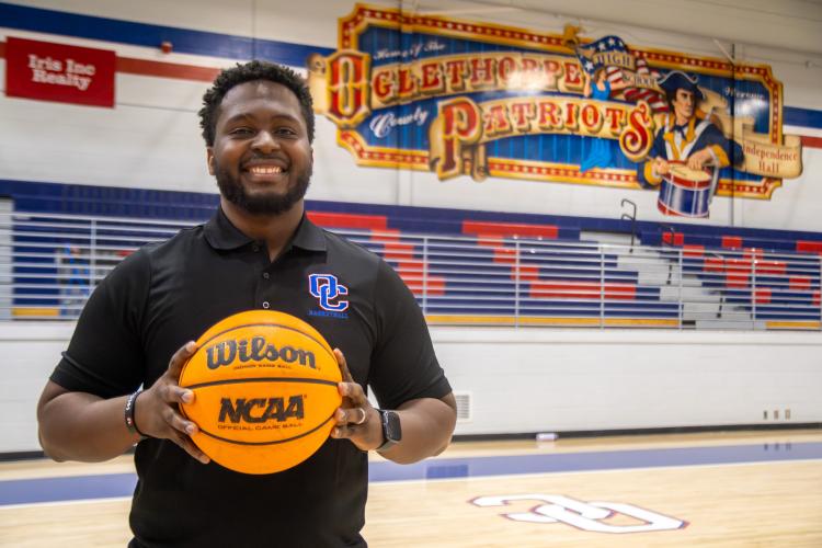 Oglethorpe County High School basketball head coach Dayon Toomer poses for a portrait inside Independence Hall in Lexington, Georgia, on Saturday, May 9, 2026. Toomer was hired on April 28, 2026, and will coach Oglethorpe's boys' basketball team. (Ethan Greene/The Oglethorpe Echo)