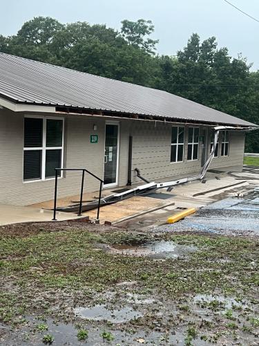 Gutters were blown off the county building at the corner of U.S. 78 and Union Point Road. The roof was replaced last October. (Dink Smith/The Oglethorpe Echo)