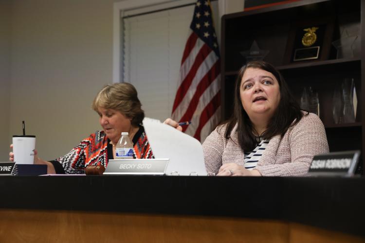 Oglethorpe County BOE Chair Becky Soto, shown during a meeting in 2023, said Georgia Senate Bill 33 would cap revenue for the school district. Gov. Brian Kemp has until Tuesday to veto the bill. (Cassidy Hettesheimer/The Oglethorpe Echo)