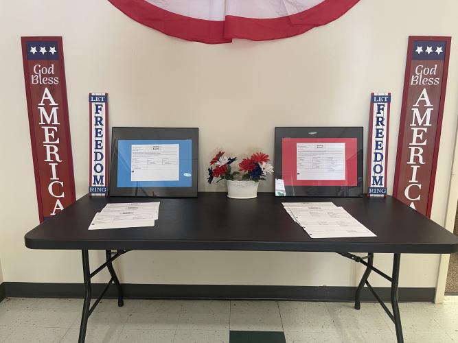 Sample ballots sit in the lobby of the Board of Elections office in Lexington for voters to review before going to the polls. Six Republican and four Democratic races were left undecided in May, resulting in a June runoff. (Lexie Shadix/The Oglethorpe Echo)
