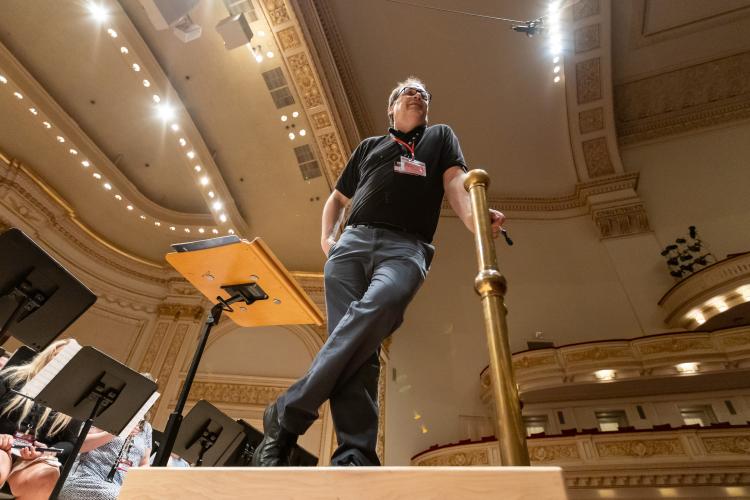 Classic City Band conductor and Oglethorpe County High School graduate Michael Brewer stands during the Classic City Band's dress rehearsal at Carnegie Hall in New York on Sunday, June 28, 2026. (Ethan Greene/The Oglethorpe Echo)