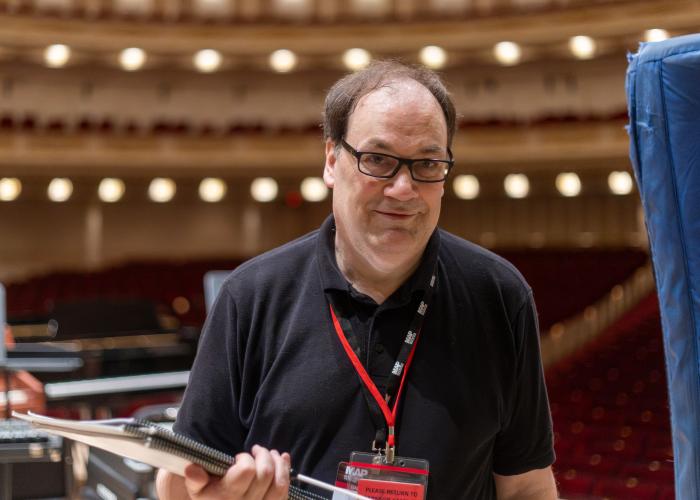 Classic City Band conductor and Oglethorpe County High School graduate Michael Brewer exits the stage after the Classic City Band's dress reheasal at Carnegie Hall in New York on Sunday, June 28, 2026. (Ethan Greene/The Oglethorpe Echo)