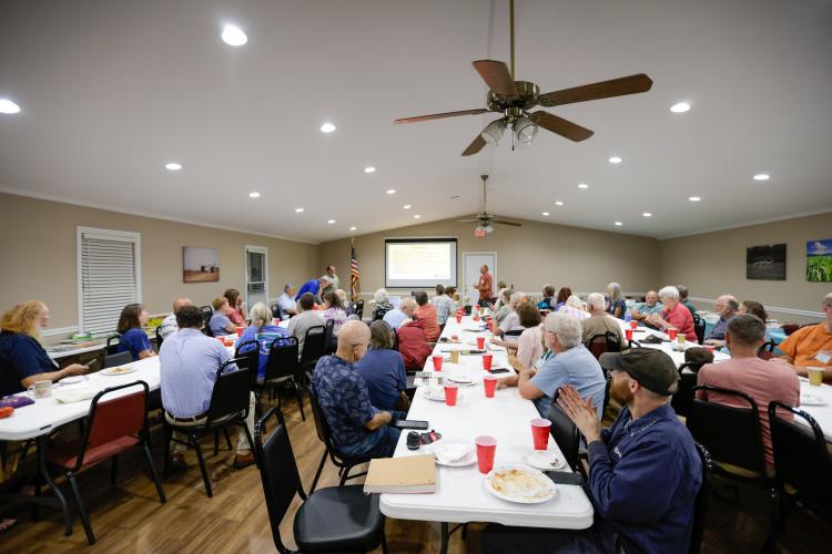 About 60 people attended PlowShare's monthly meeting on Monday to hear UGA entomologist Elmer Gray’s presentation, titled  “Public Health Pests Around the Home and Garden.” Gray lives in Arnoldsville. (Ethan Greene/The Oglethorpe Echo)