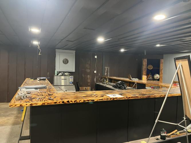 The new bar top has been installed in the James T. Rayle American Legion Post 123. The top was constructed by legion member Bart Harper, and is one of several changes made to the space. (Sarah Nanos/The Oglethorpe Echo)