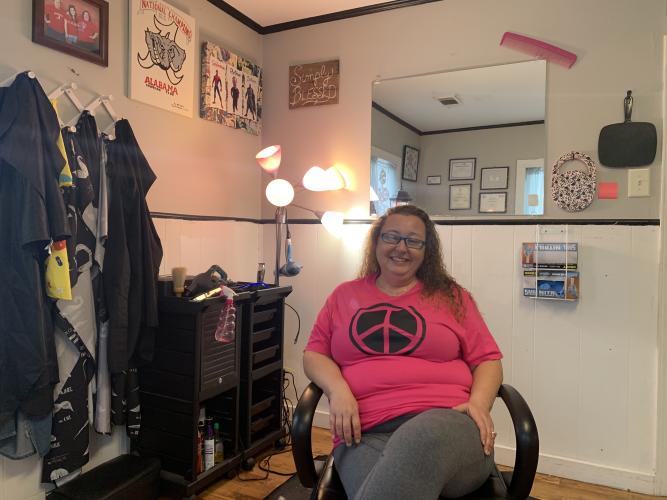 Hazel Sanders sits in her hair styling chair at her Lexington salon, called Hazel’s Hair Salon, in December, 2022. She styled hair for about eight years in there and another six in Crawford. (Nimra Ahmad/The Oglethorpe Echo)