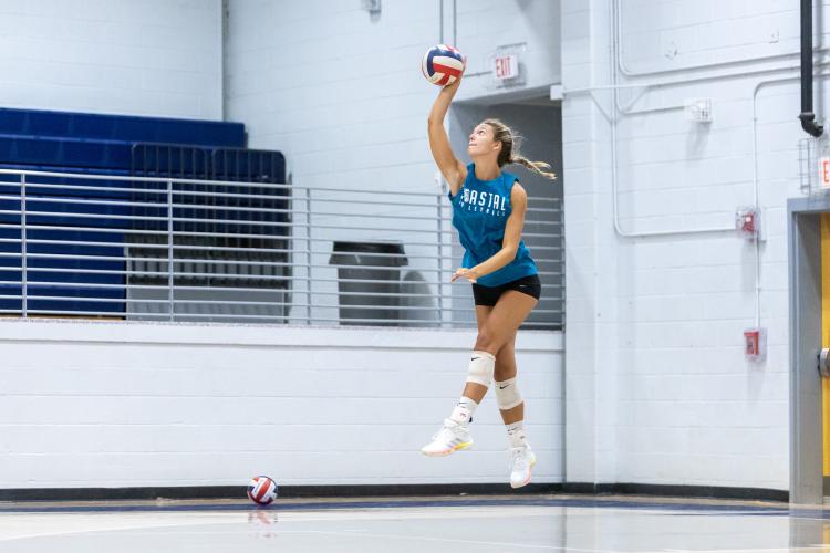 Oglethorpe County outside hitter Leanna Newton serves returns for her junior season after being named MVP of the Class A state championship match last year. She led the region with 425 kills last season. (Ethan Greene/The Oglethorpe Echo)