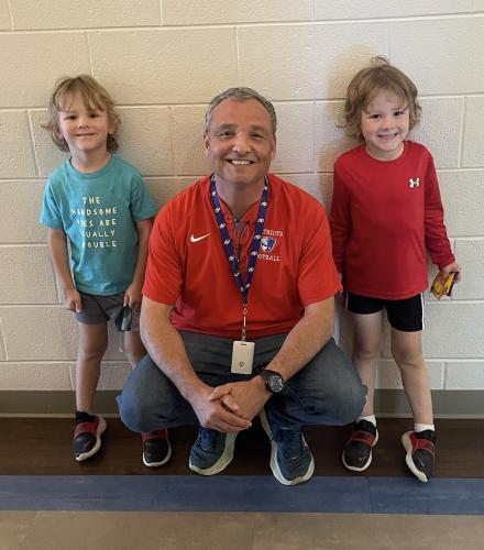 Phillip Powell, superintendent of the Oglethorpe County School System, mentors Lewis (left) and  Cooper Patterson (right), twins who attend kindergarten at Oglethorpe County Elementary School.  He met them for the first time on Sept. 25. (Submitted Photo).