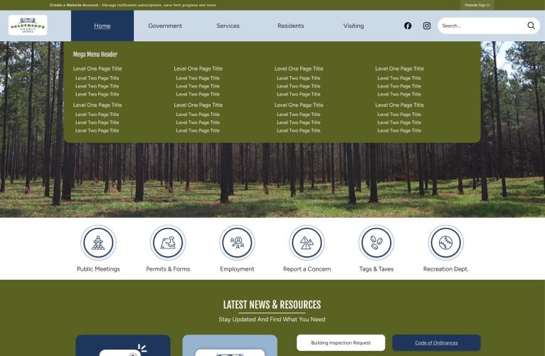 This is a sample design of the homepage and dropdown menu of the new county website, which is projected to launch in February. The new site will be compliant with the Americans with Disabilities Act (ADA). (Submitted Photo)