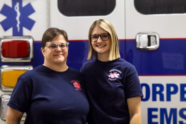Mother and daughter paramedic duo Millie Evans (left) and Erin Singleton work together for the Oglethorpe County EMS. Evans joined the department as a high school senior in 1991, inspiring her daughter's eventual career path.