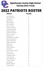 2022 Patriots Varsity Girls Track Roster