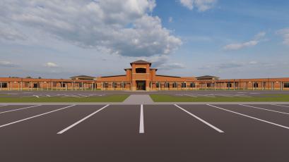This is a rendering of the front of the new Oglethorpe County Elementary School, which is projected to be finished in January 2025. (SUBMITTED PHOTO)