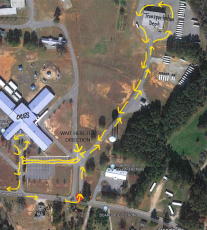 The arrows on this image show the revised car-rider line at Oglethorpe County Elementary School, which was to take effect on Wednesday afternoon. (SUBMITTED PHOTO)