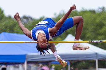 Oglethorpe County’s Nicah Pass competes in the high jump at the Class A Division I meet at UGA on Tuesday. Pass finished 11th and the OCHS boys were 23rd. (Ethan Greene/The Oglethorpe Echo)