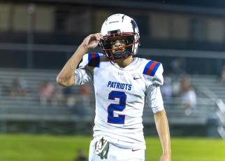 OCHS receiver/defensive back Hayden Williams saw action during the Patriots’ victory over Glascock County in a scrimmage on Friday. He tore his ACL during the season, but has returned to play for the Patriots this season. (Ethan Greene/The Oglethorpe Echo)