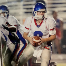 Nick Mathews, who graduated from OCHS in 2013, drops back while playing quarterback for the Patriots. He’s now a physical therapist in the San Francisco Giants organization.