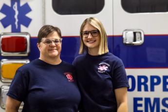 Mother and daughter paramedic duo Millie Evans (left) and Erin Singleton work together for the Oglethorpe County EMS. Evans joined the department as a high school senior in 1991, inspiring her daughter's eventual career path. 