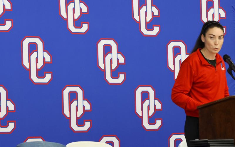 Oglethorpe County High School womens basketball coach Brianna Clark speaks at the OCHS winter sports ceremony on March 5, 2026. (Addison Simmons/The Oglethorpe Echo)