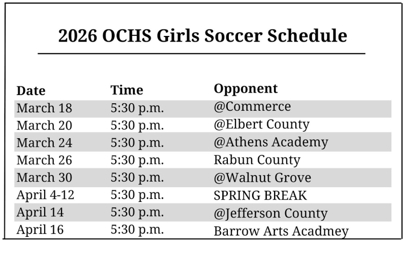 2026 OCHS girls soccer schedule