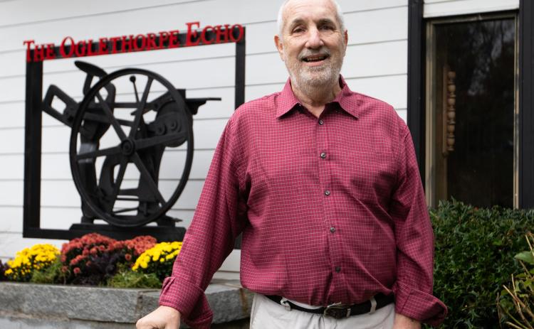Ralph Maxwell, former owner and editor of The Oglethorpe Echo, poses for a portrait outside of The Oglethorpe Echo building on Oct. 29, 2021. Maxwell had been the owner, publisher and editor of the Echo since 1981. (Photo/Sarah White)