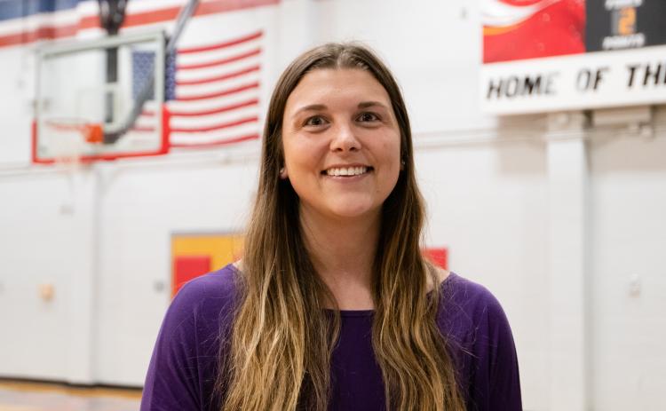 Kate Shealy poses for a portrait in the Oglethorpe County High School gymnasium on Nov. 1, 2021. Shealy coaches the women's volleyball team at Oglethorpe High School. (Photo/Sarah White)