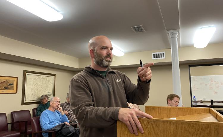 Jesse Johnson, chairman of the Oglethorpe County Board of Assessors, speaks at the Board of Commissioners meeting on Monday night. (Photo/Dink NeSmith)