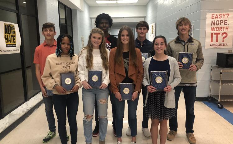 The OCHS girls cross country award winners include: Lizzie Wadsworth (most valuable runner), Abby Cabaniss (Coach’s Award), Harper Palmer (Patriot Award) and Sydnie Henderson (Horizon Award). The OCHS boys cross country award winners include:Luke McGarity (most valuable runner), Kirkland Ross (Coach’s Award), Austin Kort (Patriot Award) and Landon Mallonee (Horizon Award). (Submitted Photo/Ralph Maxwell)