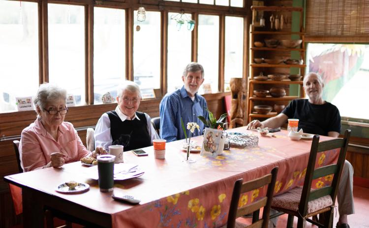 Marilyn Hill (from left), Geisla Gresham, Tom Gresham and Ralph Maxwell are among the regular  customers at the Rowdy Rooster. (Carson Reynolds/The Oglethorpe Echo)