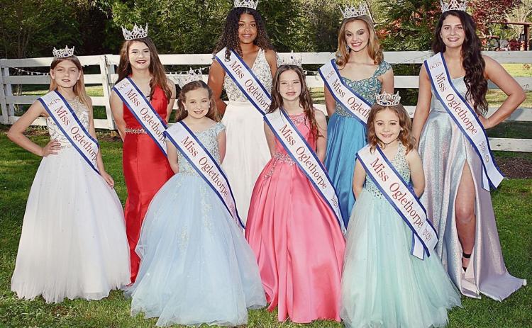 The reigning Miss Oglethorpe queens are (first row, from left) Amelia Liguoria, Patriot Ambassador, Lannah Scarborough, Spirit of Miss Oglethorpe, Adalyn Tanksley, Miss Oglethorpe Princess; (second row, from left) Riley Sisk, Miss OCPS, Larsin Faust, Miss OCES, Amber Watkins, Miss Red, White and Blue, Abigail Colquitt, Miss OCMS and Shelby Self, Miss OCHS. Submitted photo