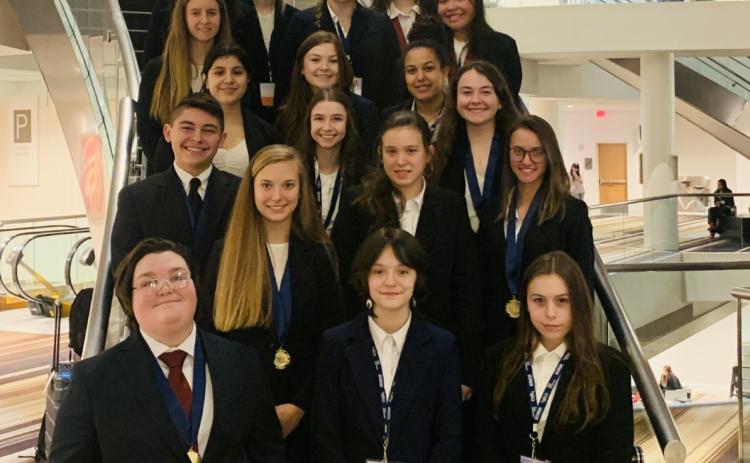 Members of the HOSA team include: (First row, left to right) Reagan Watkins, Kelsie Wolfe, Faith Dynarski; (second row) Harley Grace Hayes; (third row) Kenneth Goodin, Ashley Spearing, Reagyn Hamby; (fourth row) Ella Crowe, Elisse Griffiths; (fifth row): Kitzia Sandoval, Ally Morris, Kendall Hull (sixth row): Addison Febach, Marina Barrera; (seventh row) Gloria Ortiz, Olivia Davis, Sky Hand, Kate Spearing. Submitted photo