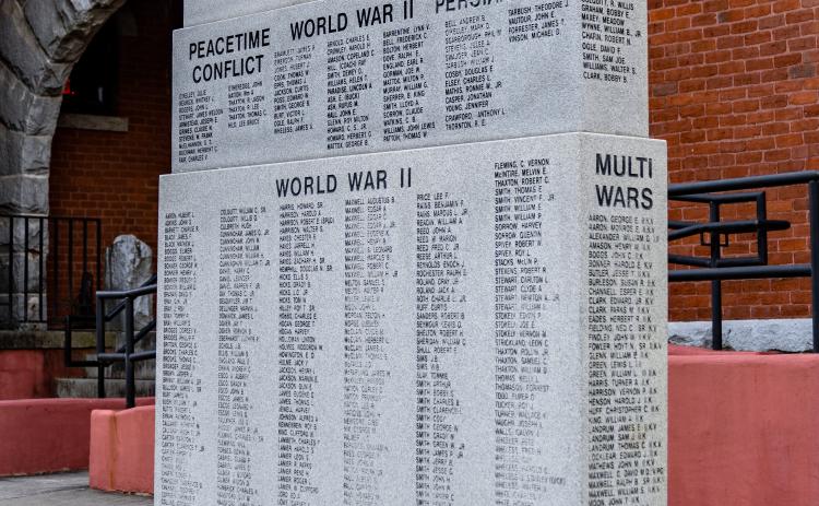 The Oglethorpe County Veterans Memorial stands outside of the Oglethorpe County Courthouse in Lexington, Georgia. Installed in 2017, it features the names of Oglethorpe County residents who served in the U.S. military. (Photo/Jack Casey)