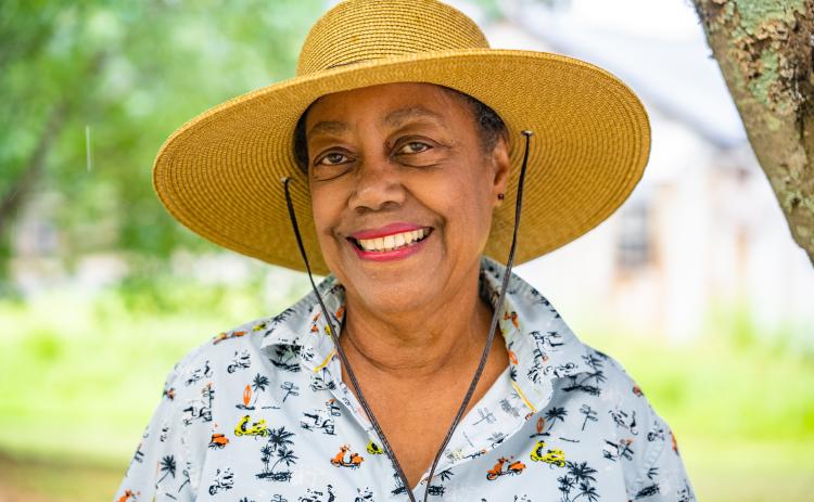 Artist Beatrice Brown moved to Lexington in 2017 and started ButterScotch Designs. She paints barn quilts and makes traditional patchwork quilts for beds. (Jack Casey/The Oglethorpe Echo)