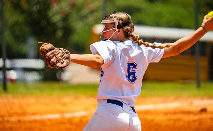 Claire Gabriel continued her dominance on the mound by pitching Oglethorpe County to victories over Athens Christian and Putnam County on Saturday. She struck out 10 batters in nine innings as the Patriots defeated ACS 11-0 and Putnam County 11-2. (Photo/Jack Casey)