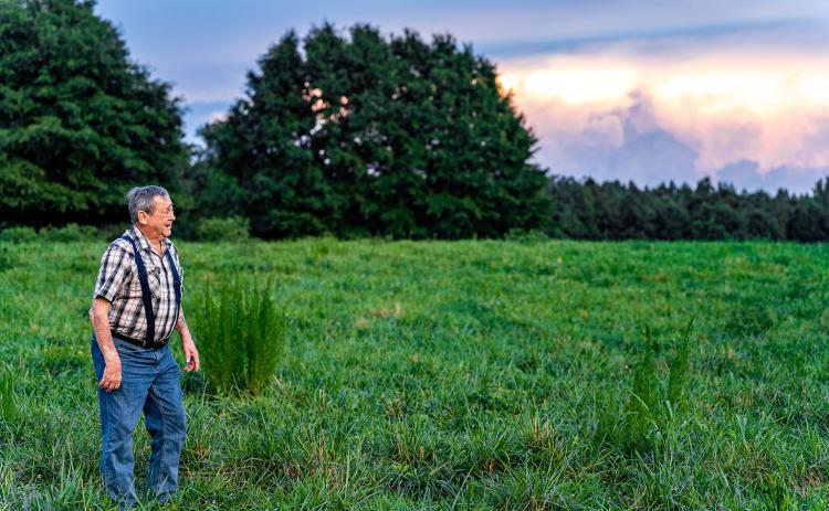 Ted Hughes looks at the part of his land where a meteorite was thought to have crashed into the earth in the 1940s. The meteorite has been at the Field Museum in Chicago since the 1940s. (Photo/Jack Casey)