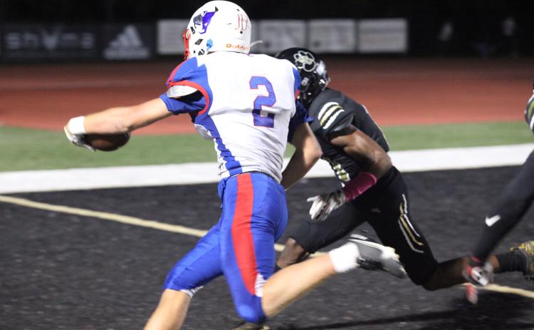 Jake Turner scores one of his three touchdowns in the 34-33 victory over Greene County. (Donny Faust, The Oglethorpe Echo)