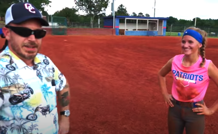 Erich Forschler, the OCHS boys soccer coach, tries to put softball  player Kendal Eidson at ease during an interview in a video on the  athletic program’s YouTube channel. (Submitted Photo)