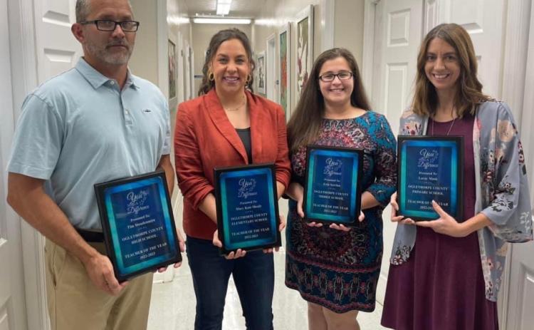 All four teachers of the year. From left: Tim Stoudenmire, Mary Kate Shealy, Erin Serrian, Laray Mask. (Submitted Photo)