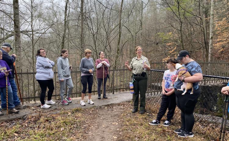 Ranger Lori Higgs led the First Day Hike at Watson Mill Bridge State Park on Jan. 1. About 30 people attended the event. (Erin Kenney/The Oglethorpe Echo)