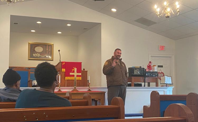 Oglethorpe County Sheriff David Gabriel speaks to residents concerning safety techniques in the event of an emergency Jan. 21 at St. John's Ame Church. Sheriff Gabriel has been in law enforcement since 1993. Sydney Bishop/The Oglethorpe Echo